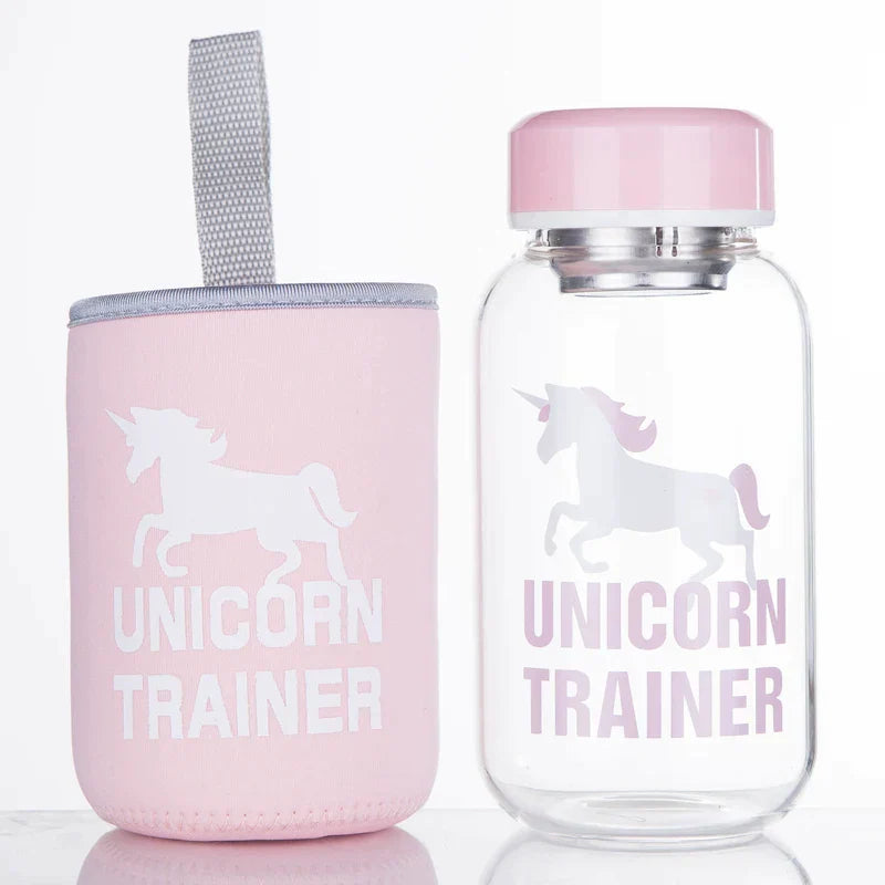 DecorBites™ Animal Glass Water Bottle with Sleeve | Cute Kawaii Design for Outdoor Activities
