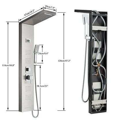 DecorBites™ Black Rainfall Shower Panel Set with Massage System and Temperature Screen