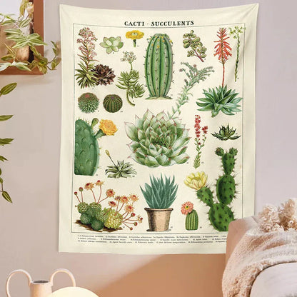 DecorBites™ Cactus Tapestry Wall Hanging: Retro Succulents Mushroom Chart Hippie Boho Decor