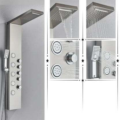 DecorBites™ Black Rainfall Shower Panel Set with Massage System and Temperature Screen