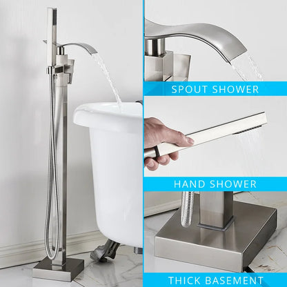 DecorBites™ Black Floor Mounted Bathtub Faucet Set with Waterfall Mixer Tap
