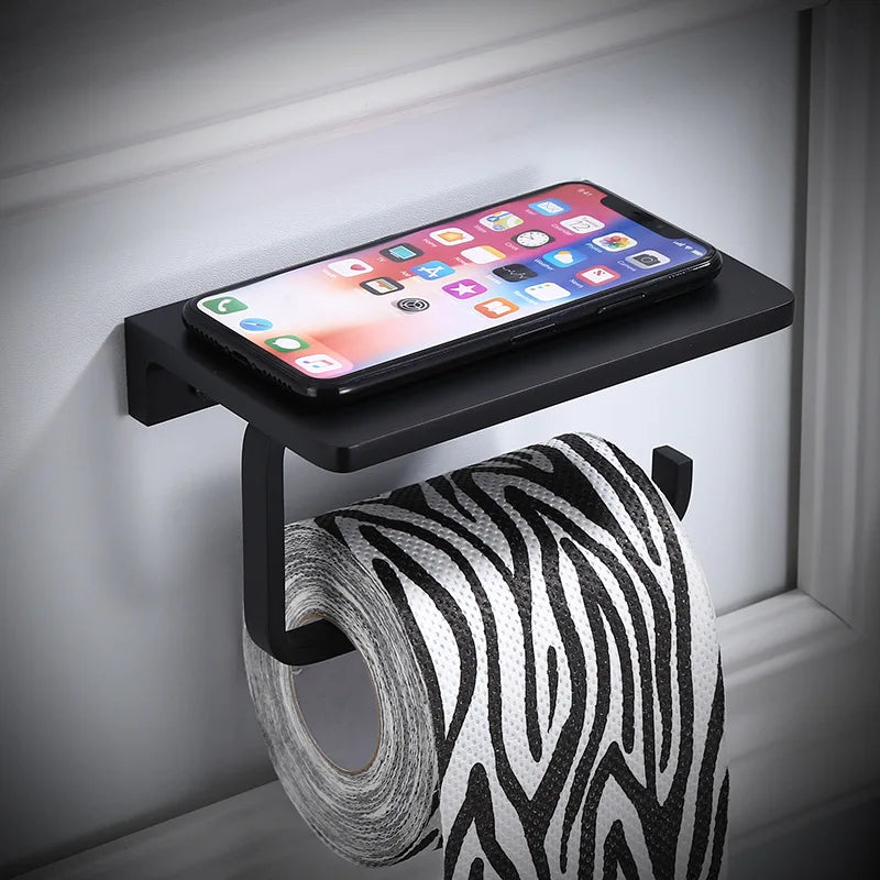 DecorBites™ Aluminum Bathroom Paper Holder with Phone Holder and Wall Mount
