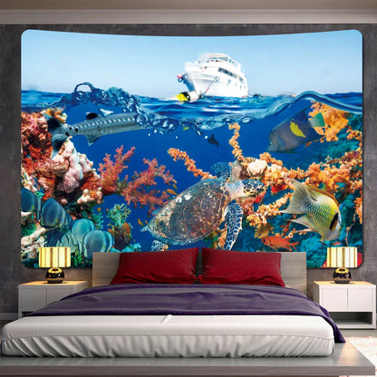 DecorBites™ Dolphin Psychedelic Tapestry: Bohemian Underwater Wall Hanging for Home Decoration