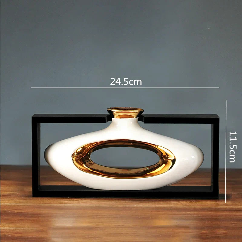 DecorBites™ Chinese Style Ceramic Vase in Wooden Frame for Modern Home Decor
