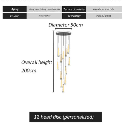 DecorBites™ LED Spiral Chandelier for Home, Black Chrome Gold Stairwell Lighting