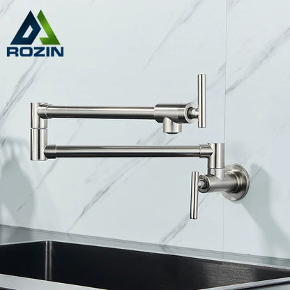 DecorBites™ Double Joint Spout Brass Kitchen Faucet, Single Hole Two Handle Swing Arm