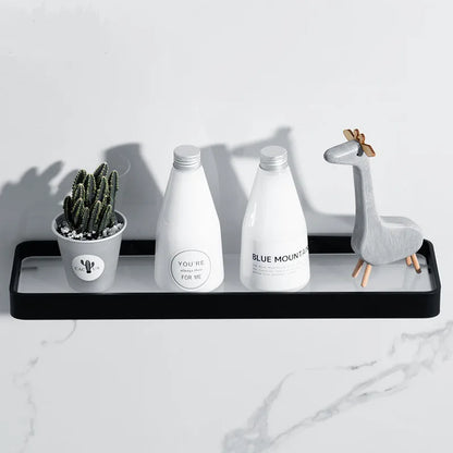 DecorBites™ Black Glass Bathroom Shelf Corner Rack, Aluminum Cosmetic Shelf for Shower Room