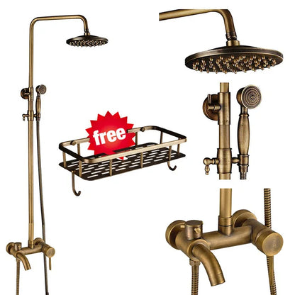 DecorBites™ Antique Brass Shower Faucet Set with 8'' Rainfall Head & Swivel Spray