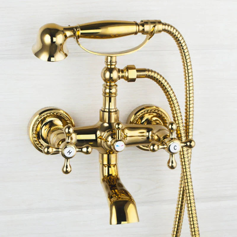 ™ Golden Double Handles Shower Faucet Mixer for Bathroom Sink and Bathtub