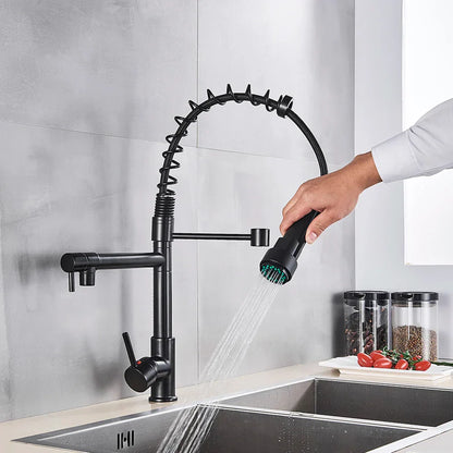 DecorBites™ Brass Kitchen Faucet Spring Swivel Spout Hot Cold Water Mixer Taps