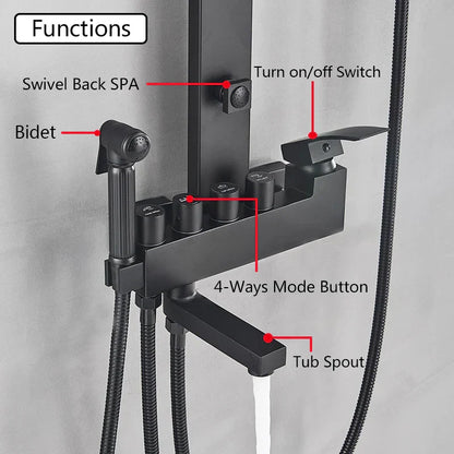 DecorBites™ Black Bathroom Faucet Shower Kit with Rainfall Shower Column and Bidet Mixer System