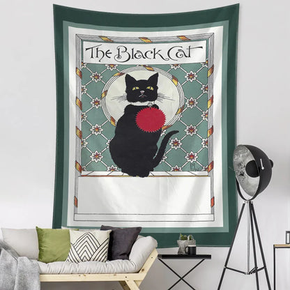 DecorBites™ Black Cat Tarot Tapestry: Psychedelic Hippie Wall Hanging Room Decor