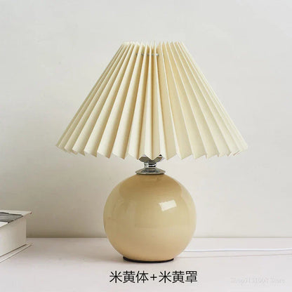 DecorBites™ Japanese Ceramic Table Lamps Living Room Pleated Skirt Lampshade Warm Bedroom Lighting