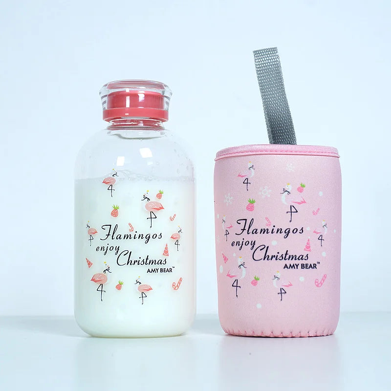 DecorBites™ Blue Glass Water Bottle 600ml Cute Polar Bear Seal Design Waterbottle