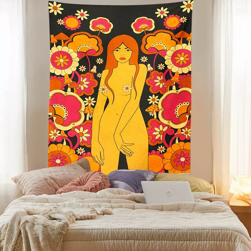 DecorBites™ 80s Vintage Floral Wall Tapestry Retro Dorm Decor