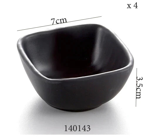 DecorBites™ Black Melamine Plastic Dipping Sauce Dish Bowl Set - Pack of 4