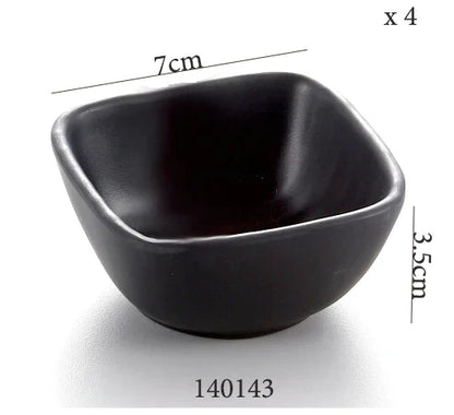 DecorBites™ Black Melamine Plastic Dipping Sauce Dish Bowl Set - Pack of 4