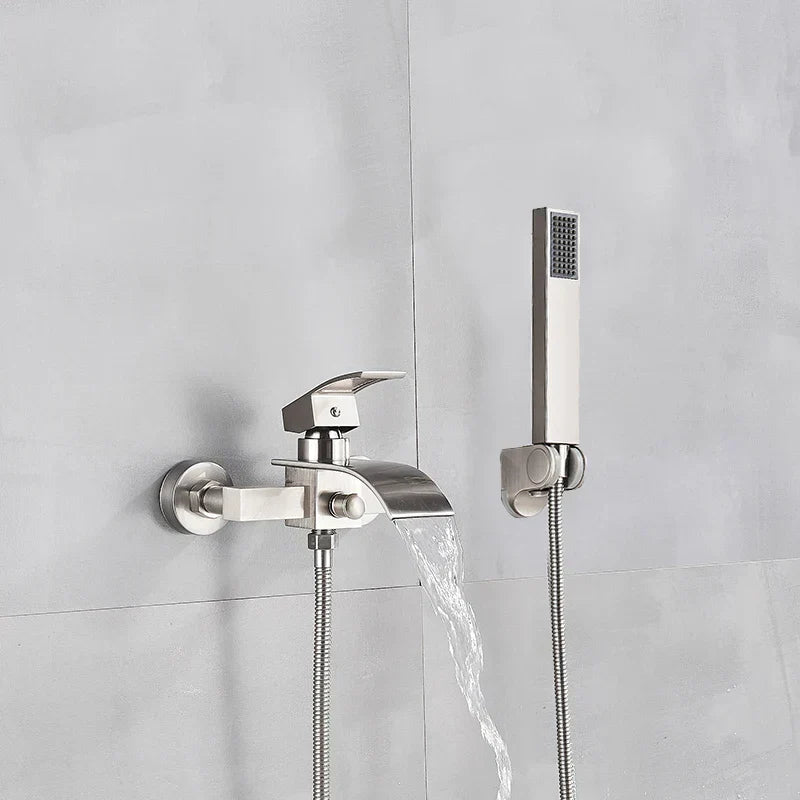 DecorBites™ Black Wall Mount Bathtub Shower Faucet with Waterfall Spout