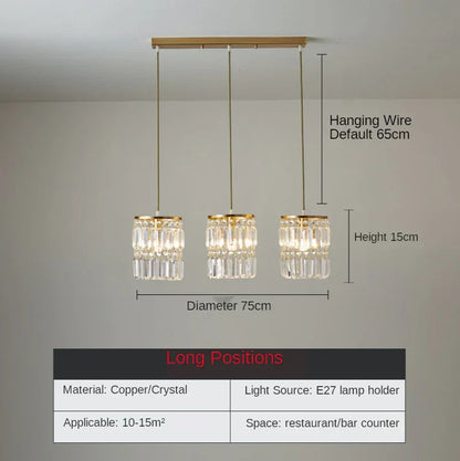 DecorBites™ Crystal Copper LED Chandelier Pendant Light Modern Luxury Ceiling Lamp