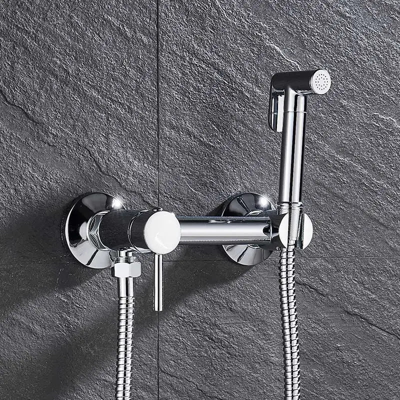 DecorBites™ Brass Bidet Faucet: Cold Hot Water Mixer, Square Shower Sprayer Head, Toilet Tap