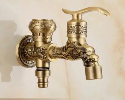 DecorBites™ Antique Brass Dragon Carved Outdoor Washing Machine Faucet Cold Tap