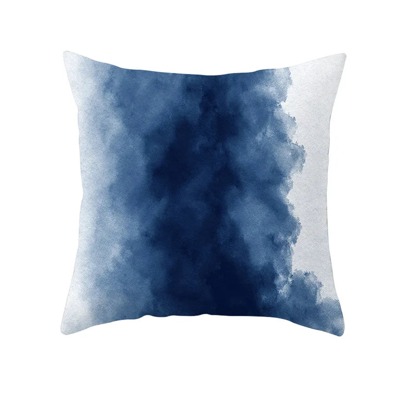 DecorBites™ Blue Ink Gold Edge Geometric Cushion Cover - Polyester Throw Pillow Case