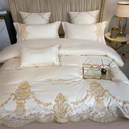 DecorBites™ 1000TC Egyptian Cotton Gold Embroidery 4Pcs Bedding Set - Luxe Chic Collection