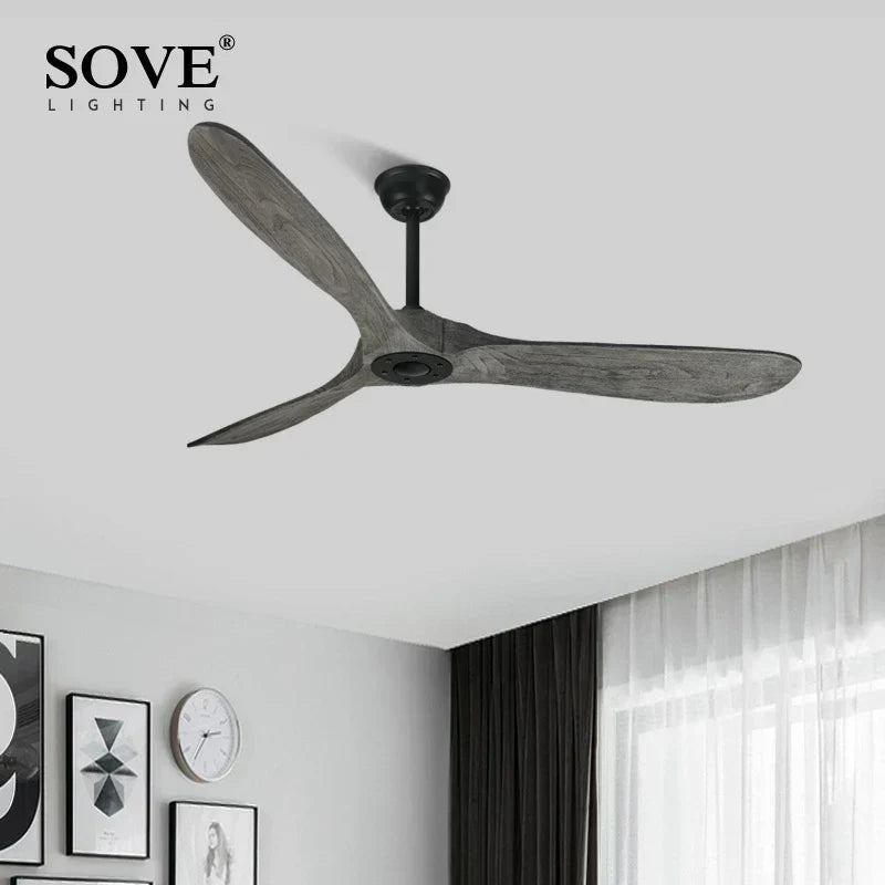 DecorBites™ 52" Grey Vintage Wood Ceiling Fan Without Light Remote Control