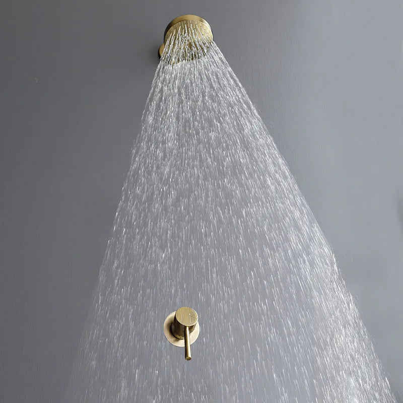 DecorBites™ Brushed Gold Round Rainfall Shower Faucet Set, Wall Mounted Shower Mixer