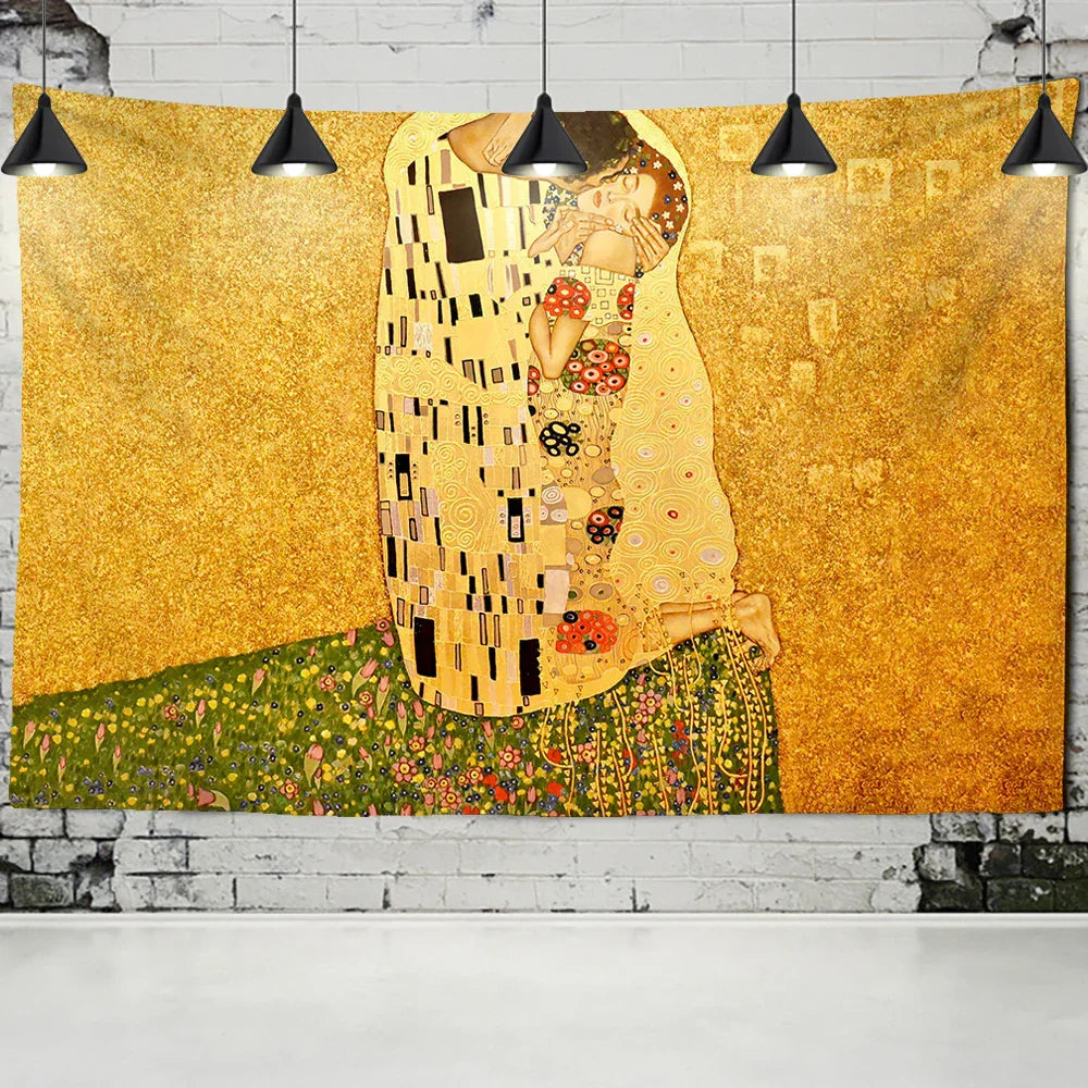 DecorBites™ Gold Kiss Oil Painting Tapestry Wall Hanging Art Blanket