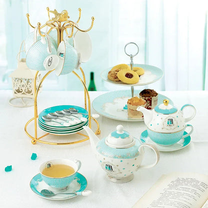 DecorBites™ Bone China Tea Set, Phnom Penh Pot, Cups, Mugs, Plates, Home Decor