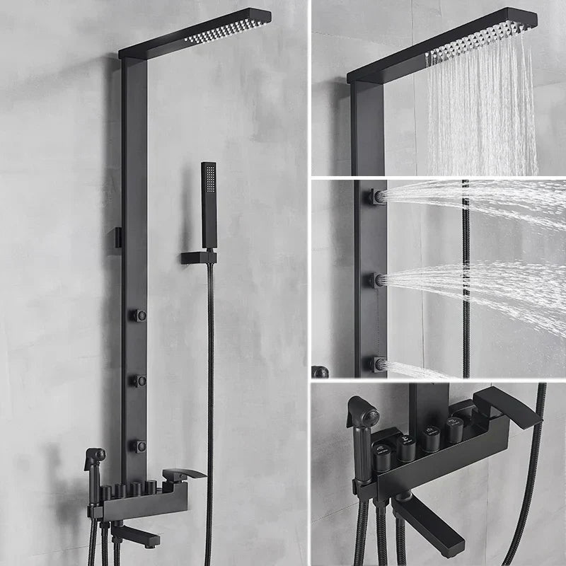 DecorBites™ Black Bathroom Faucet Shower Kit with Rainfall Shower Column and Bidet Mixer System