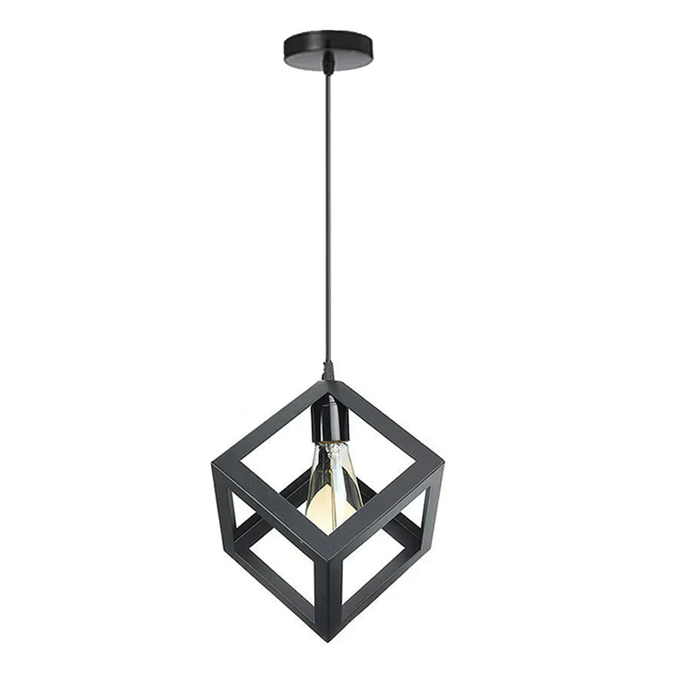 DecorBites™ Geometric Cube Pendant Lights Trio Metal Shades Square Ceiling Lamps