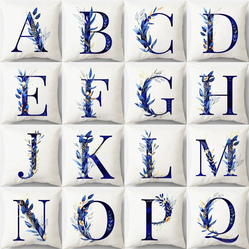 DecorBites™ Blue Alphabet Flower Letter Pillowcase for Home Decor