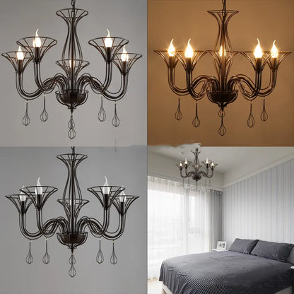 DecorBites™ Black Wrought Iron Chandelier LED Candle Frame Chandelier for Foyer, Living & Dining Room