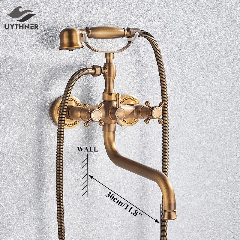 DecorBites™ Antique Brass Wall Mount Bath Shower Mixer Tap with 30cm Spout Rotation