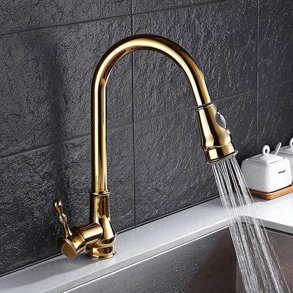 ™ Gold Kitchen Faucet Pull Out Swivel Water Mixer Tap Single Handle Sink