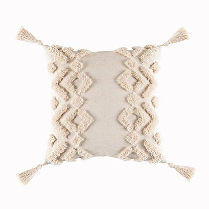 DecorBites™ Beige Tassels Cushion Cover, Handmade Square Home Decoration for Living Room