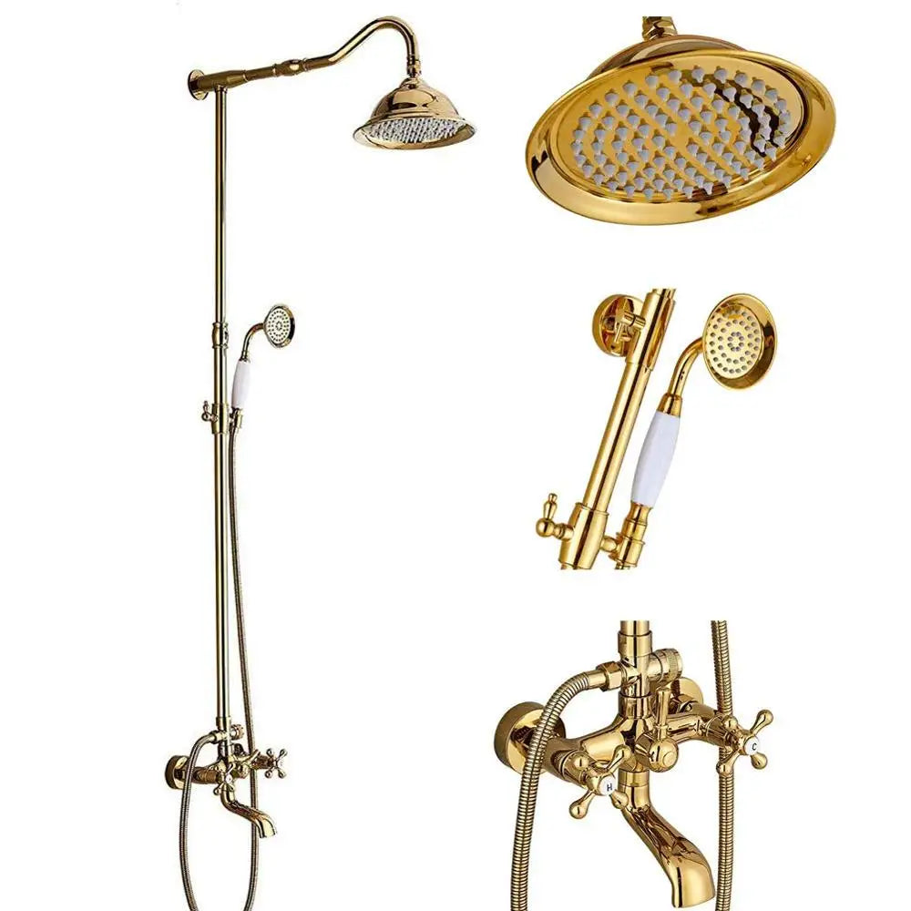 DecorBites™ Antique Brass Shower Faucet Set with Handheld Shower- 8" Rainfall Head