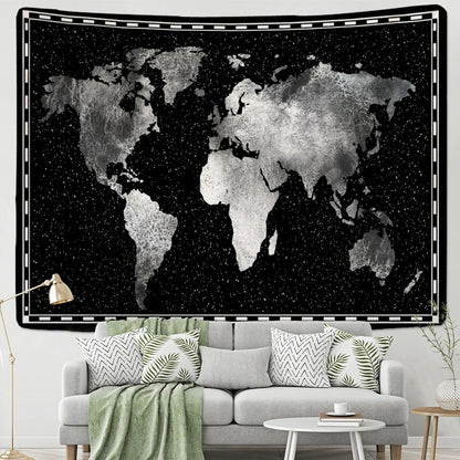DecorBites™ Geometric World Map Tapestry Wall Hanging: 3D Print Decor Yoga Mat Sleeping Pad