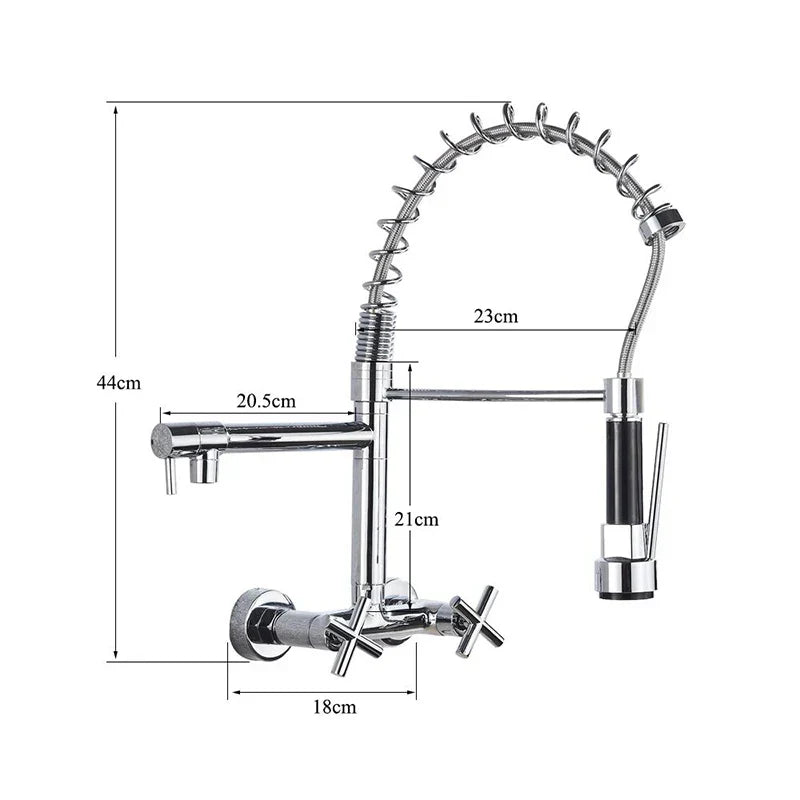 DecorBites™ Black Kitchen Faucet Wall Mounted Dual Swivel Spouts Vessel Sink Mixer Tap