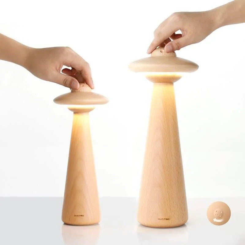 DecorBites™ Kids UFO Wood LED Table Lamp: Modern, Dimmable, Cartoon Design, Ideal for Children's Bedroom