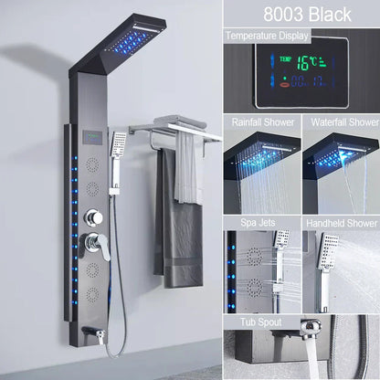 DecorBites™ Black LED Shower Panel 5-Function Wall Mount Bathroom Faucet - Cold and Hot Shower
