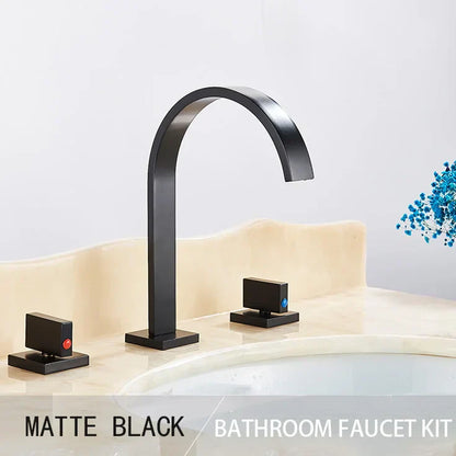 DecorBites™ Golden Brass Dual Handle Basin Faucet Set - Deck Mounted Hot Cold Mixer