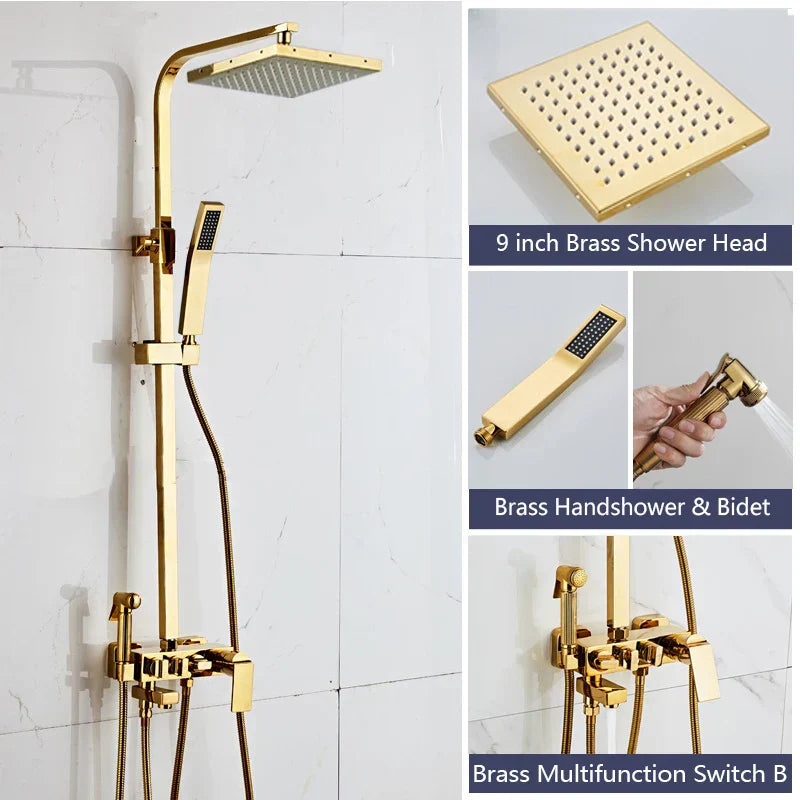 ™ Golden Shower Faucet Set with 8" Rainfall Shower, Wall Mounted Hand Shower