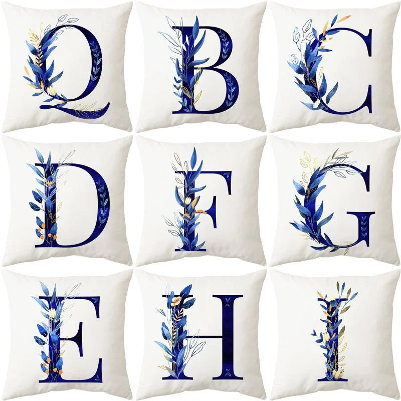 DecorBites™ Blue Alphabet Flower Letter Pillowcase for Home Decor