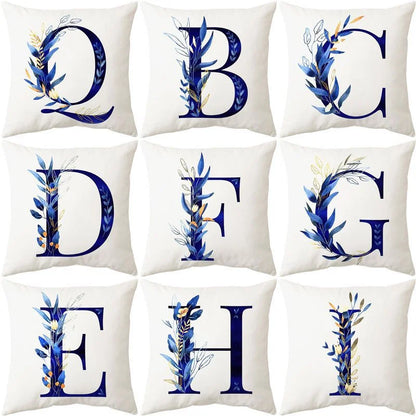 DecorBites™ Blue Alphabet Flower Letter Pillowcase for Home Decor