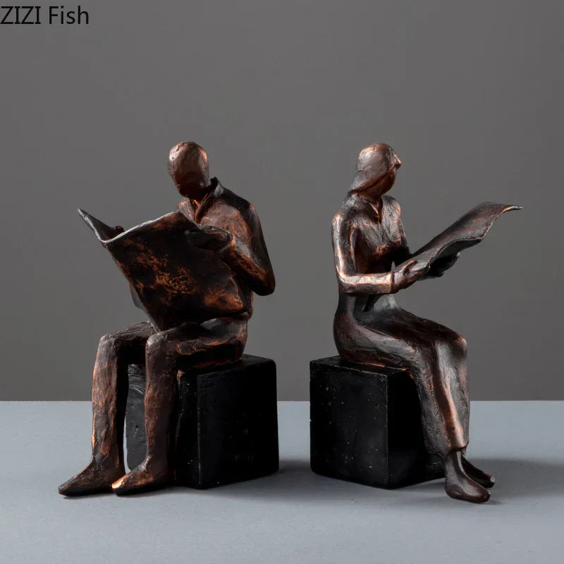 DecorBites™ Abstract Figure Sculpture Bookend Resin Statue Desk Decoration Bookshelf Statuette