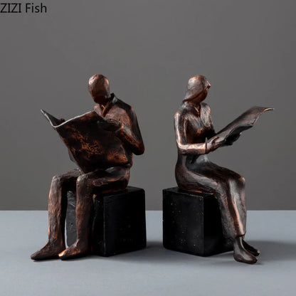 DecorBites™ Abstract Figure Sculpture Bookend Resin Statue Desk Decoration Bookshelf Statuette