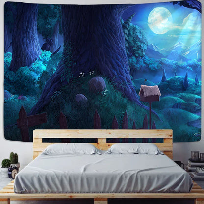 DecorBites™ Cabin In The Woods Wall Hanging Tapestry for Home Decor & Halloween Theme